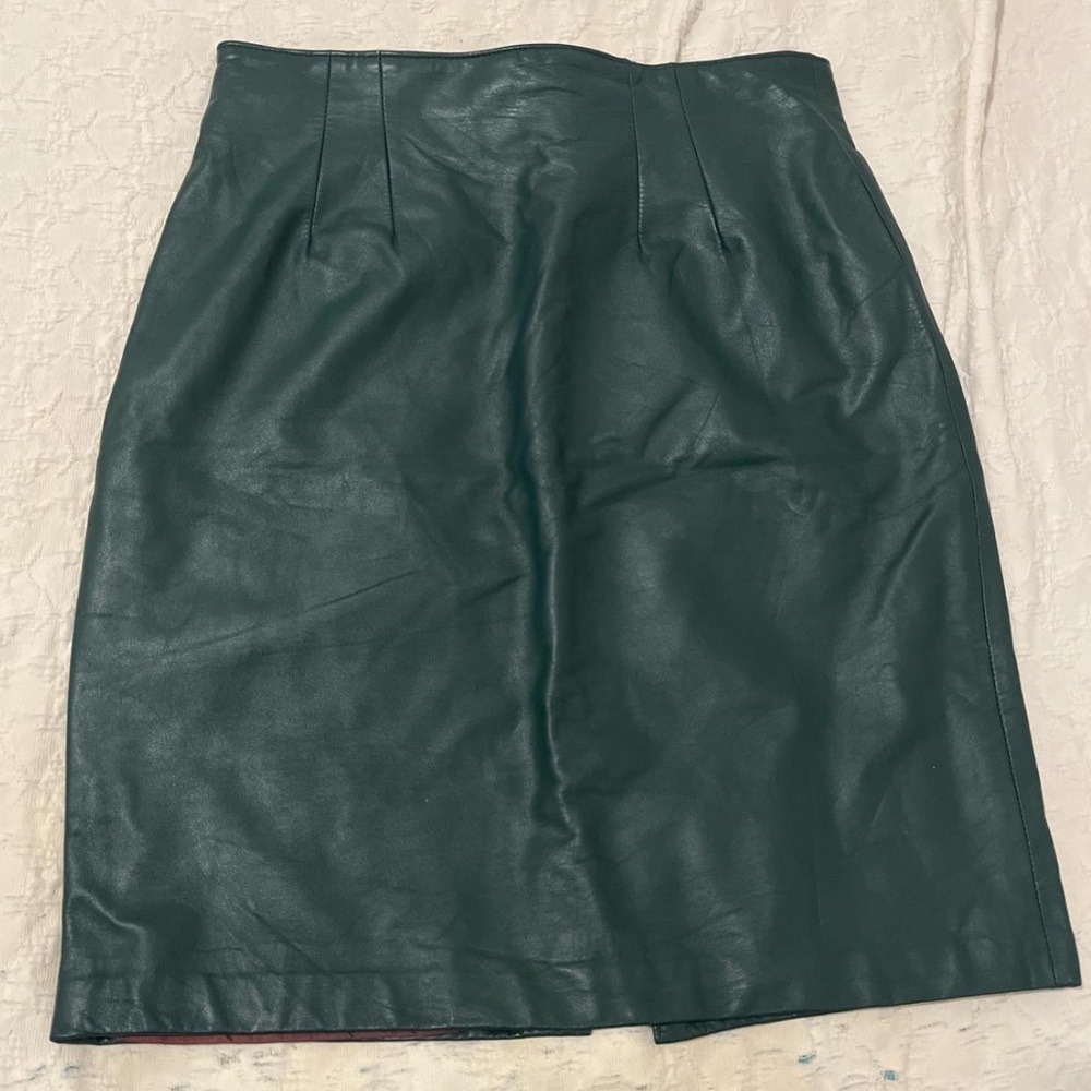 Green Vintage Leather Pencil Skirt